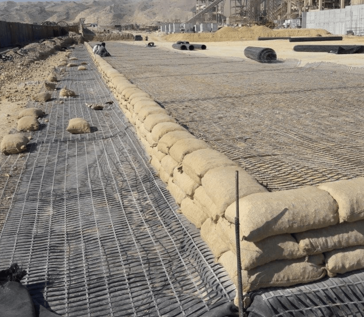 EnkaGrid geogrids for base reinforcement at cement site construction in Pakistan Copyrights Low & Bonar_Enka Solutions